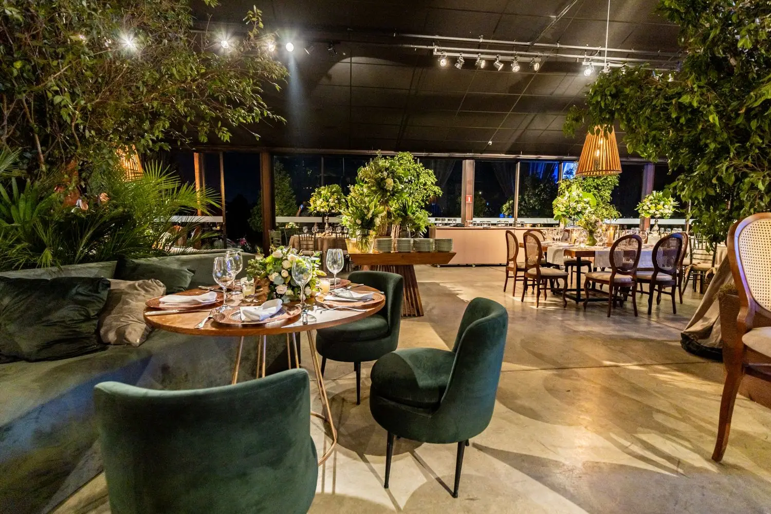 Lush greenery in restaurant setting