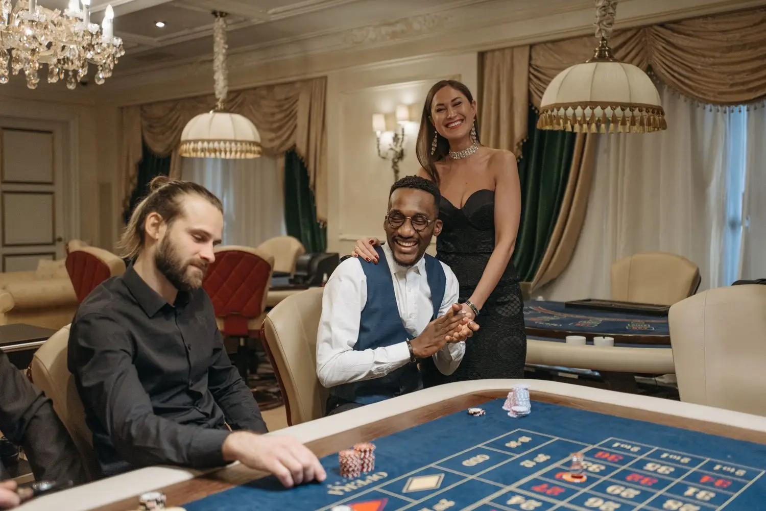 Luxurious casino interior at night with elegant lighting